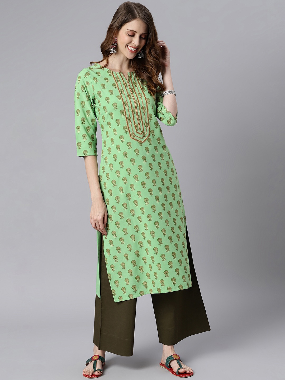 

Janasya Women Green Ethnic Motifs Ethnic Printed Crepe Kurta