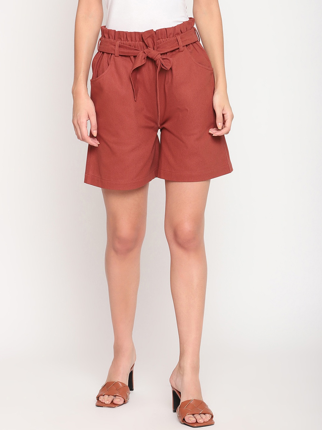 

HOUSE OF KKARMA Women Rust Mid-Rise Regular Shorts