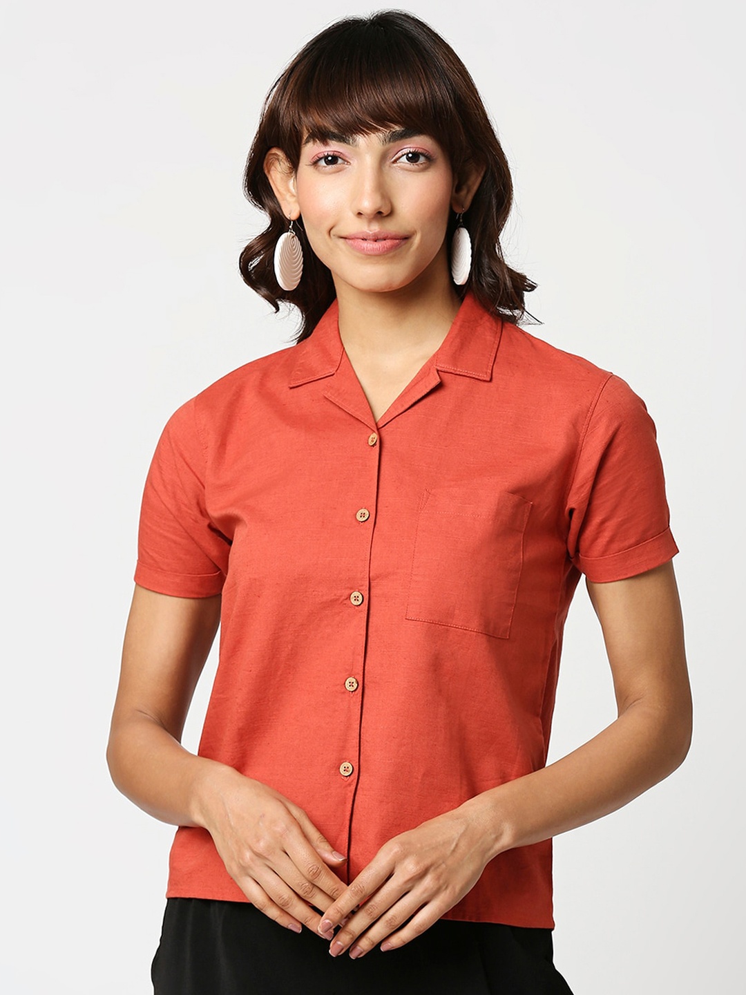 

Bewakoof Women Red Boxy Casual Shirt