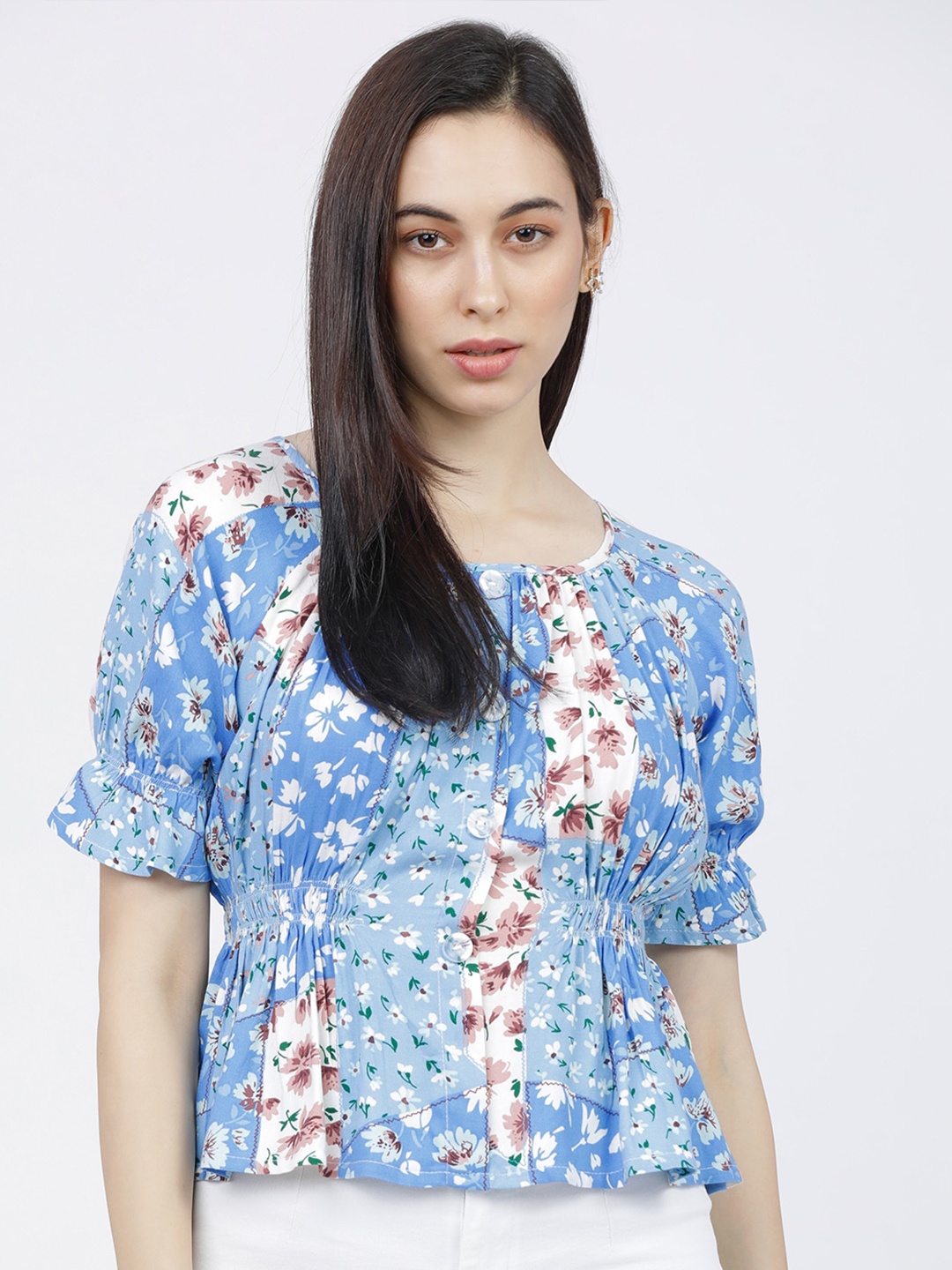 

Tokyo Talkies Women Blue Floral Regular Top