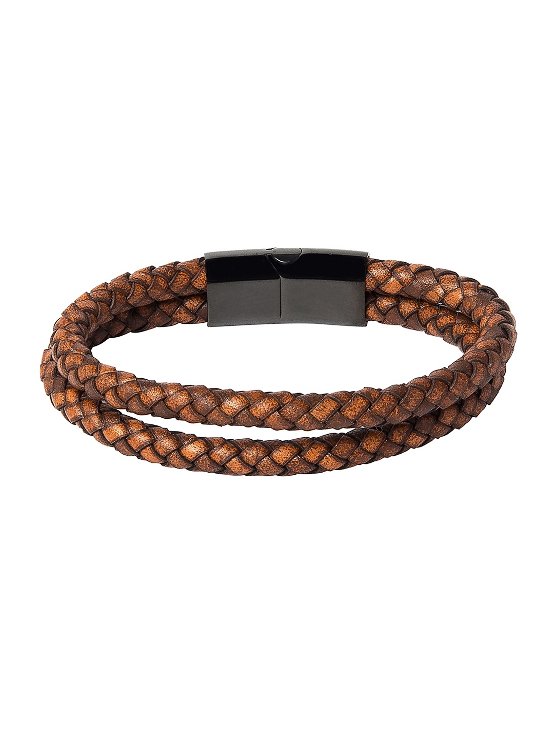 

bodha Men Brown Steel & Leather Multistrand Bracelet