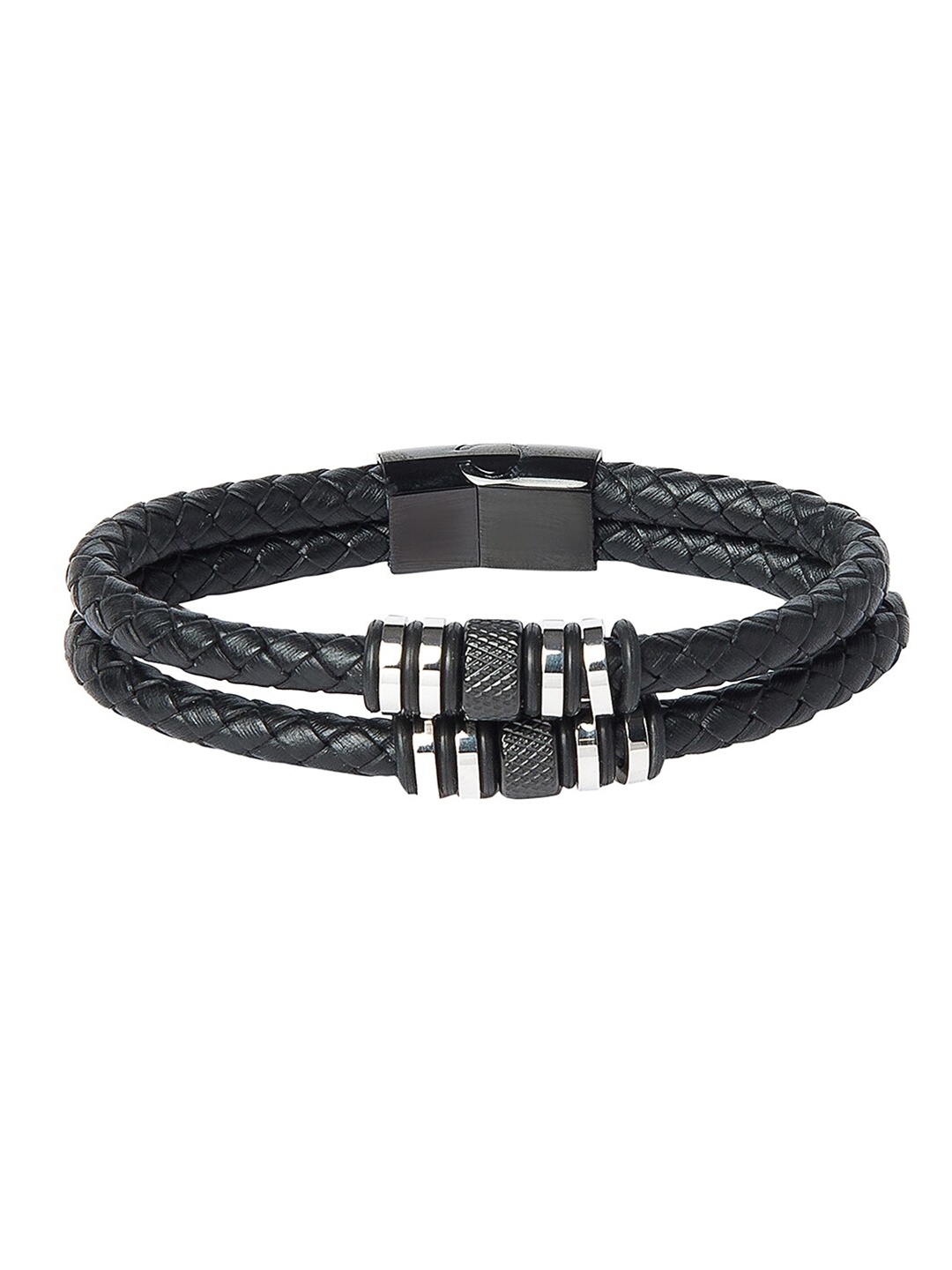 

Bodha Men Black & Silver Multistrand Leather Bracelet
