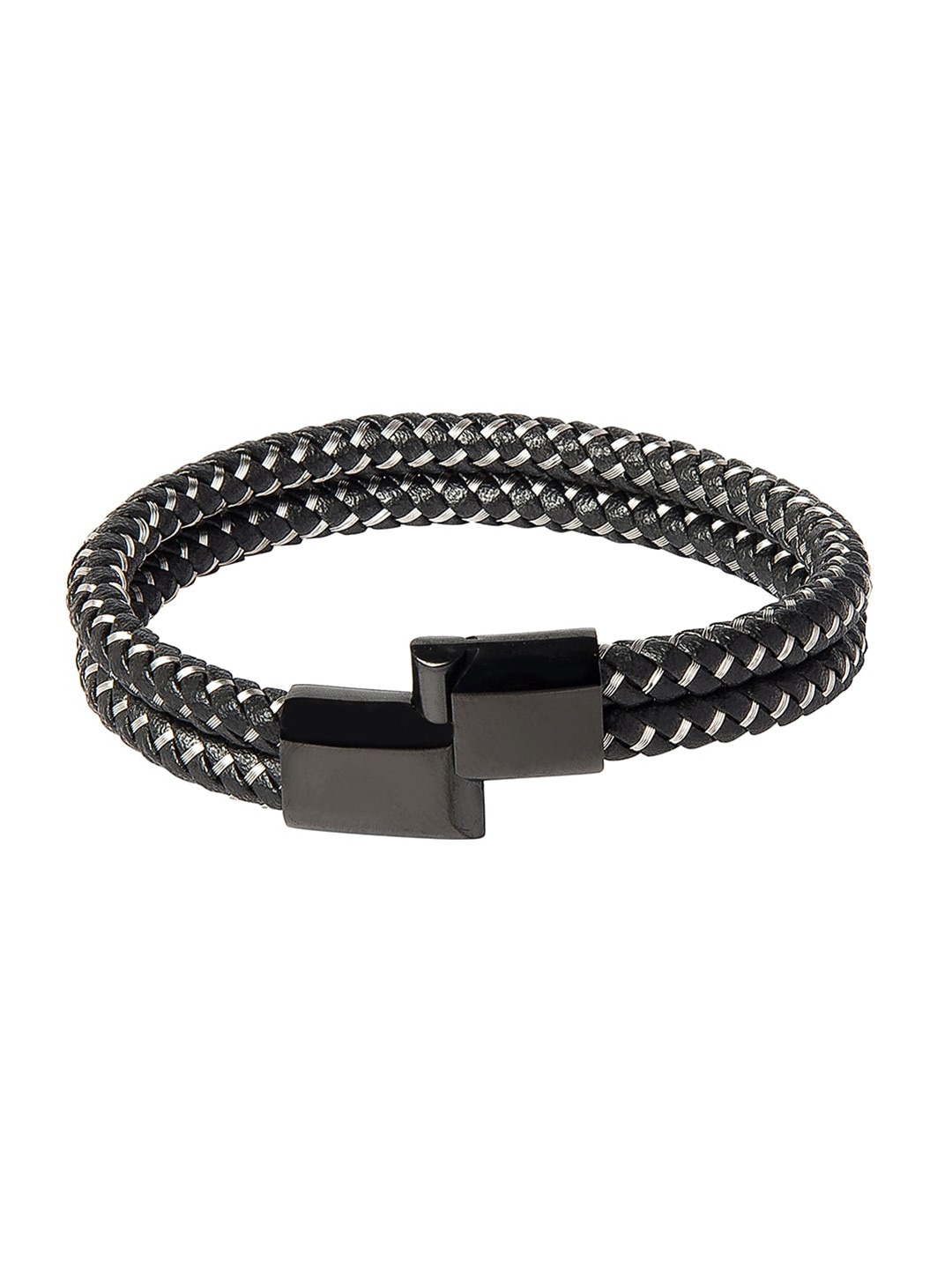 

Bodha Men Black & Silver-Toned Leather Multistrand Bracelet