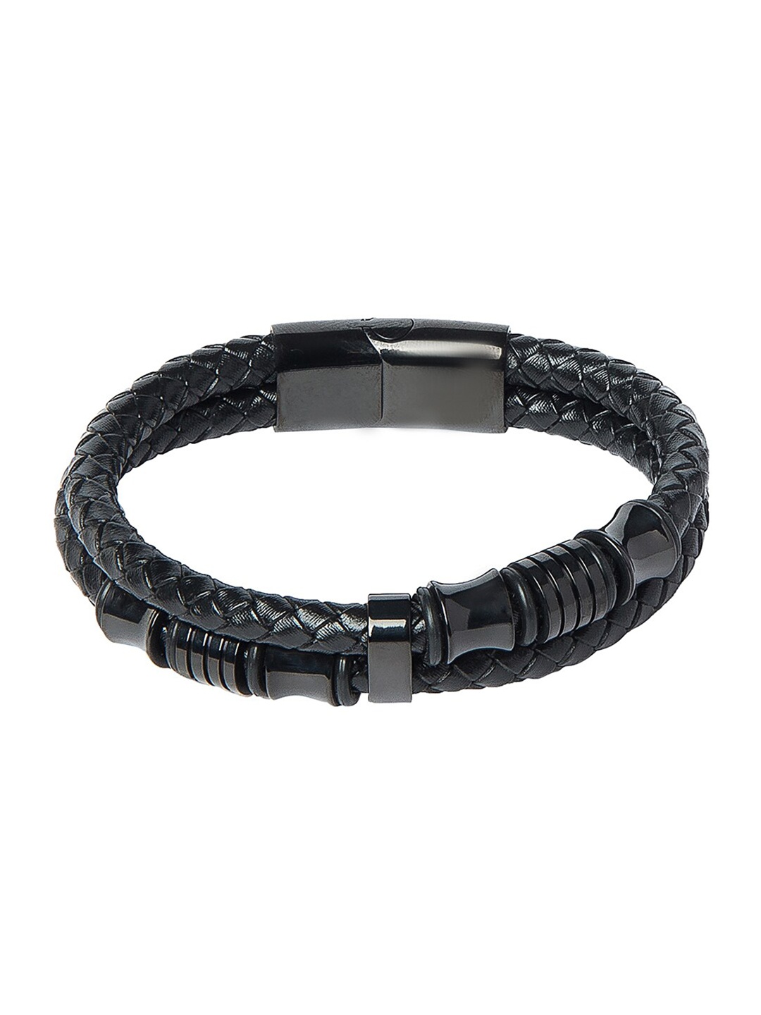

bodha Men Black Leather Multistrand Bracelet