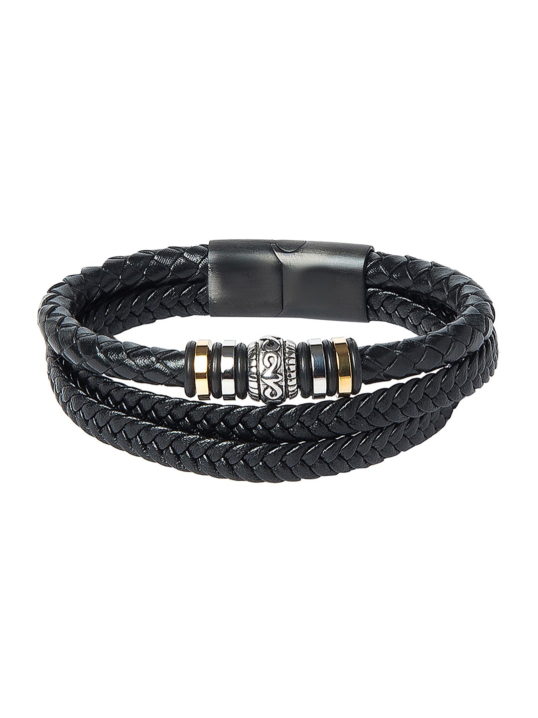 

Bodha Men Black Leather Multistrand Bracelet