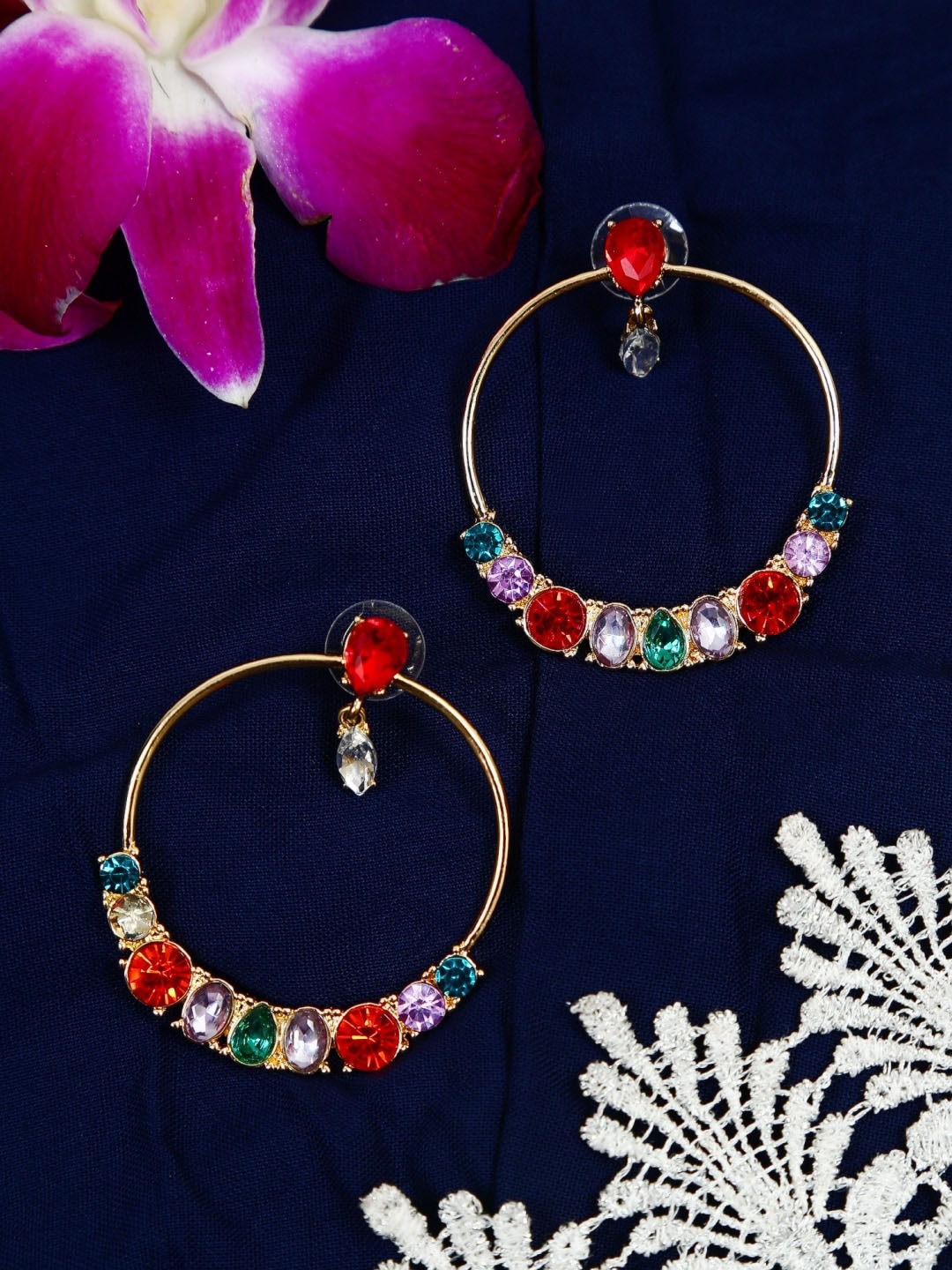 

Crunchy Fashion Gold Plated & Multi-Coloured Drop Earrings
