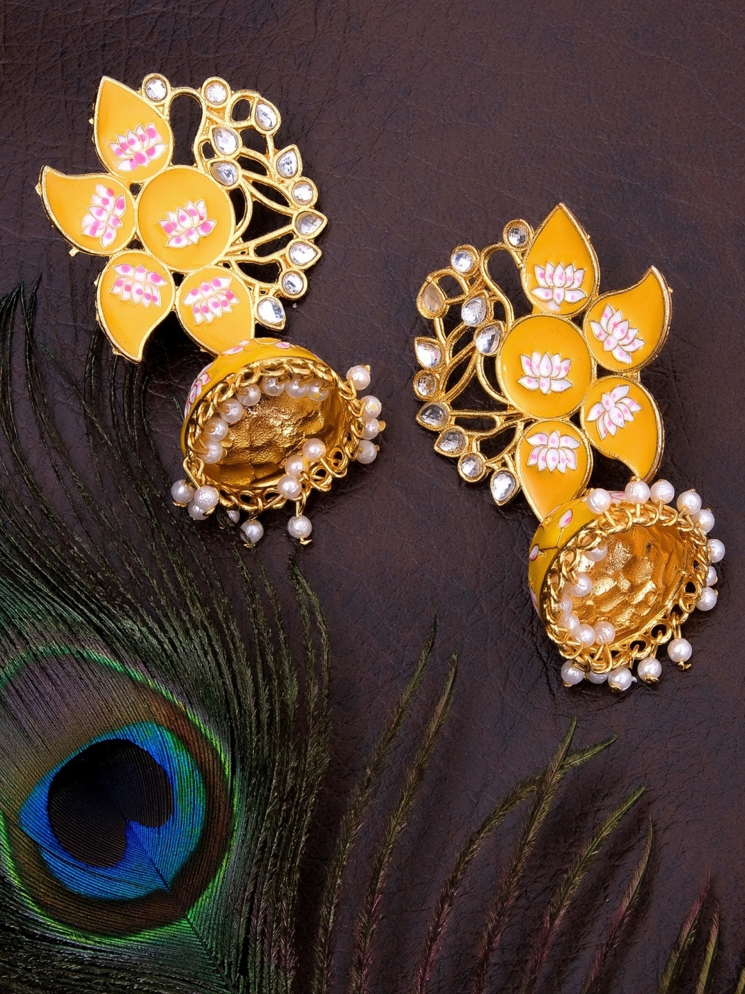 

Crunchy Fashion Oxidised Yellow Gold Plated Traditional Jhumka Earrings