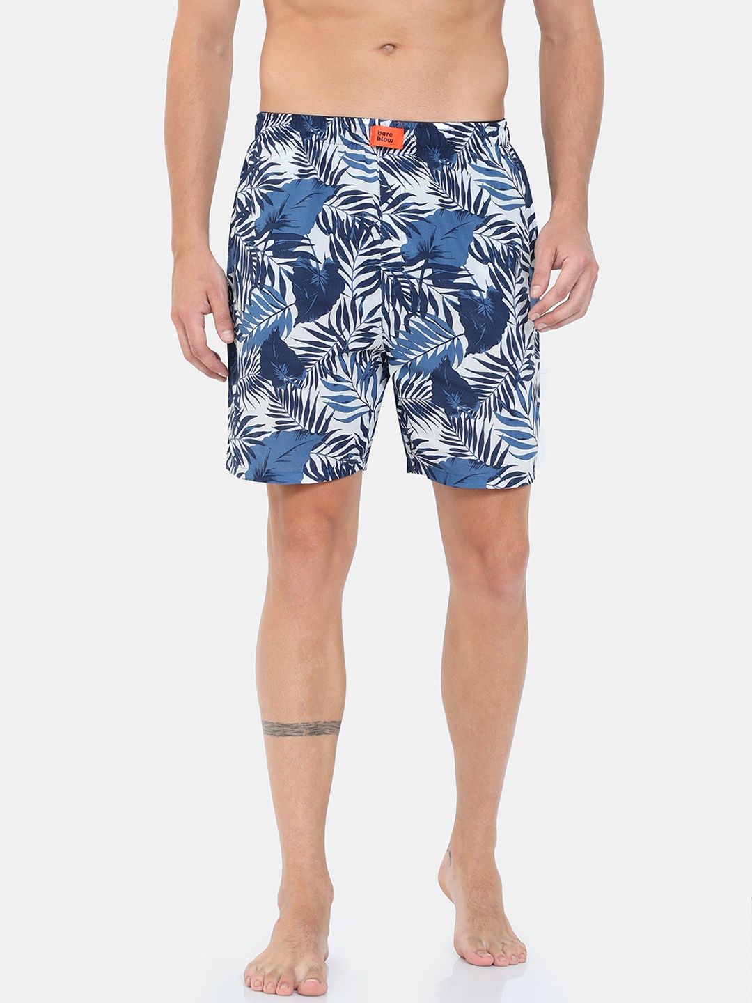 

Bareblow Men Blue & White Tropical Printed Cotton Boxers