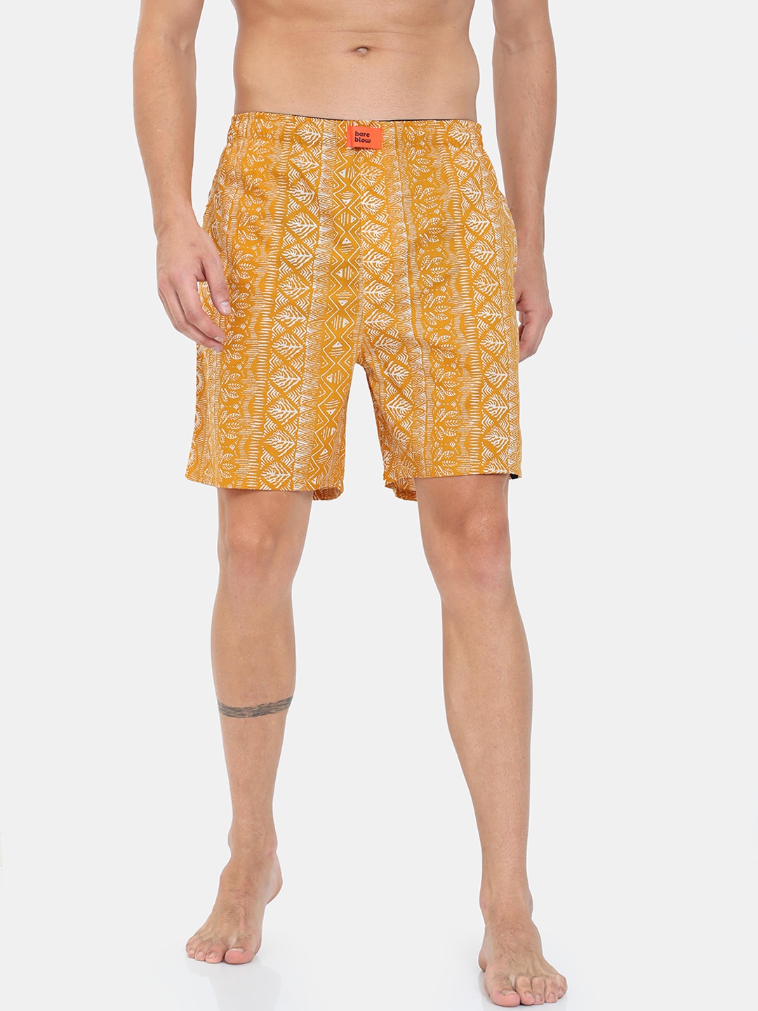 

Bareblow Men Mustard-Yellow & White Printed Pure Cotton Boxer BBBX149