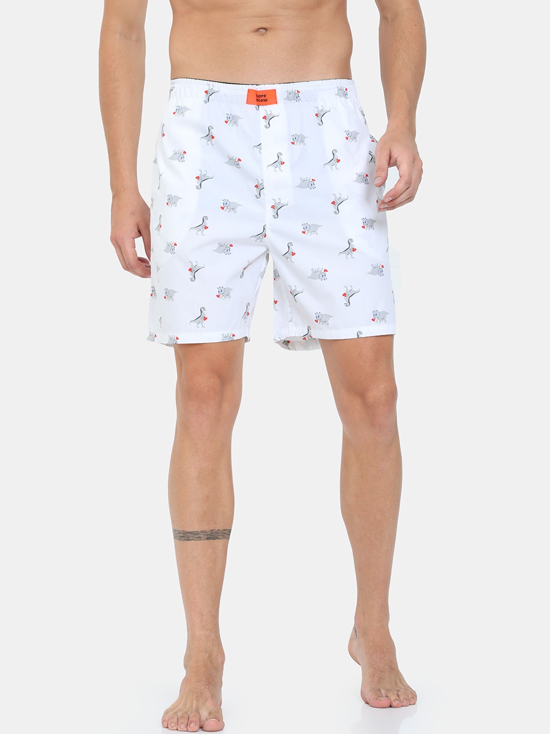 

Bareblow Men White & Grey Dino Printed Cotton Boxers