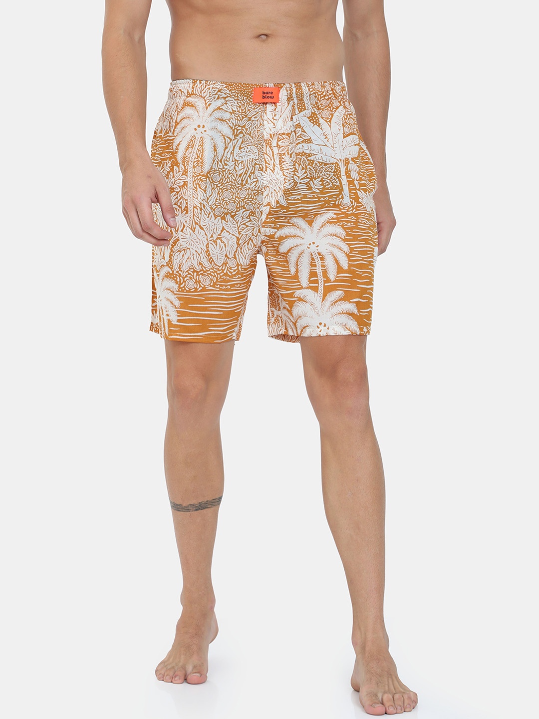 

Bareblow Men Mustard Yellow & White Printed Cotton Boxers BBBX148