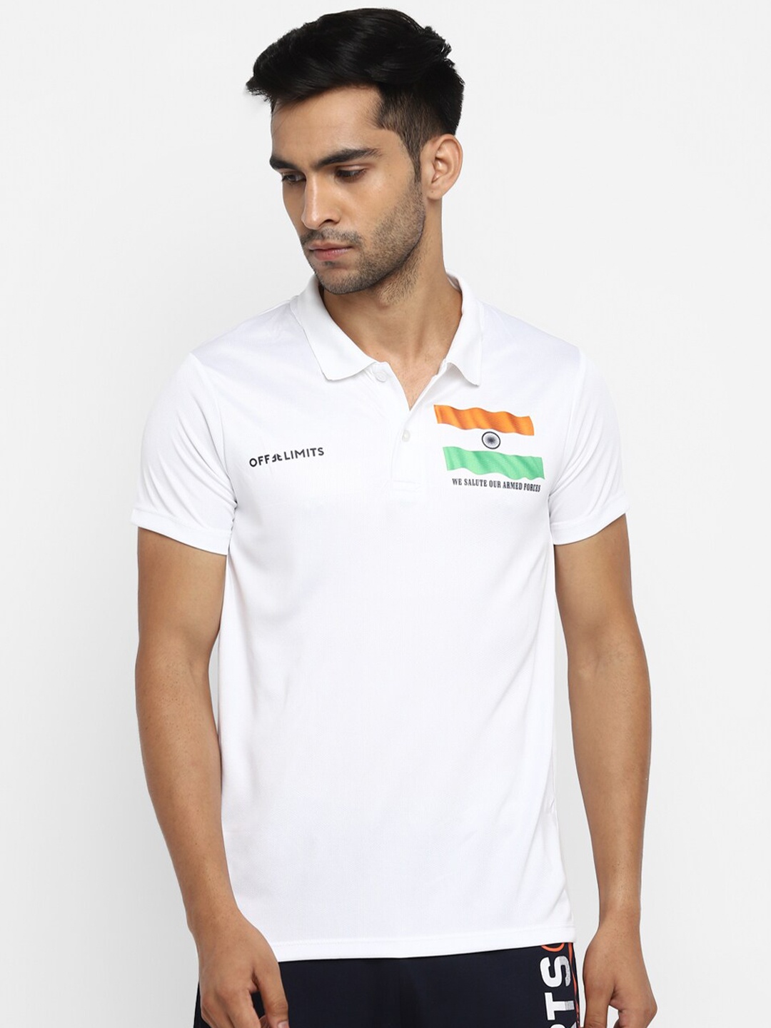 

OFF LIMITS Men White Typography Polo Collar T-shirt