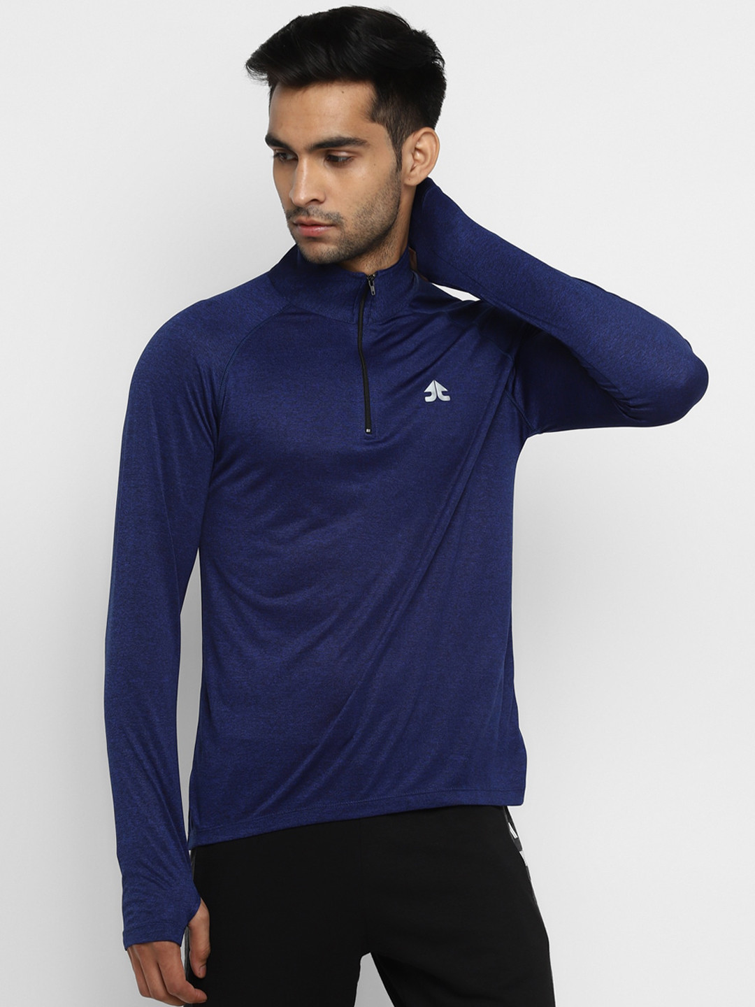 

OFF LIMITS Men Solid Navy Blue High Neck T-shirt