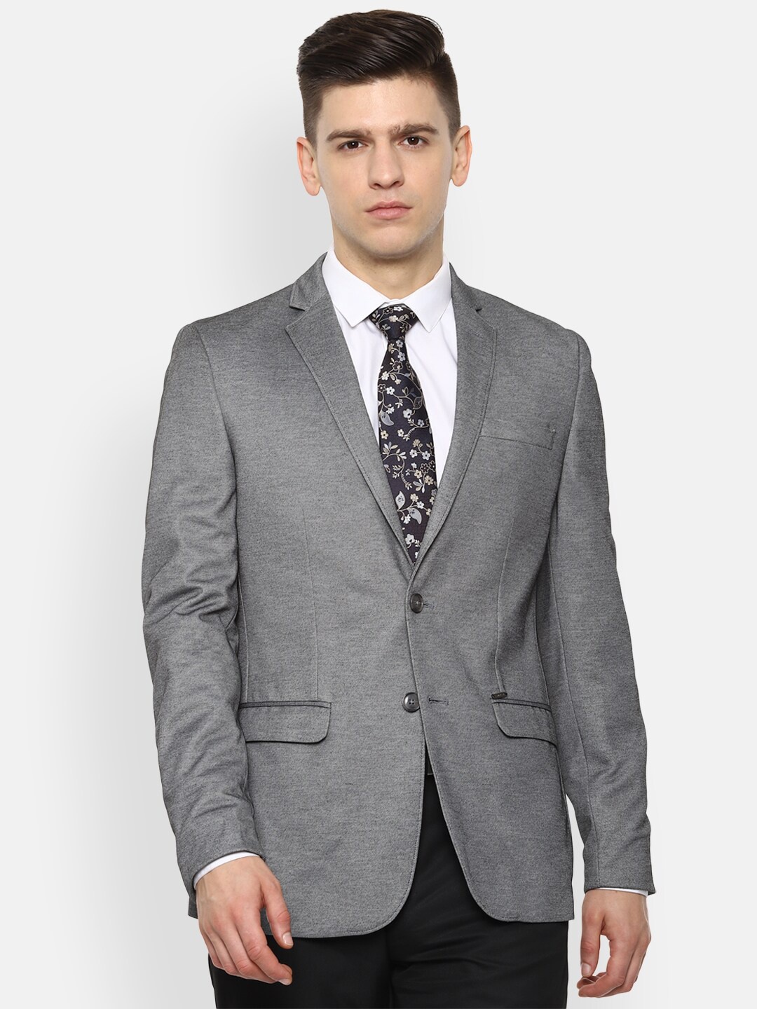 

Van Heusen Sport Men Grey Self-Design Slim-Fit Single-Breasted Formal Blazer