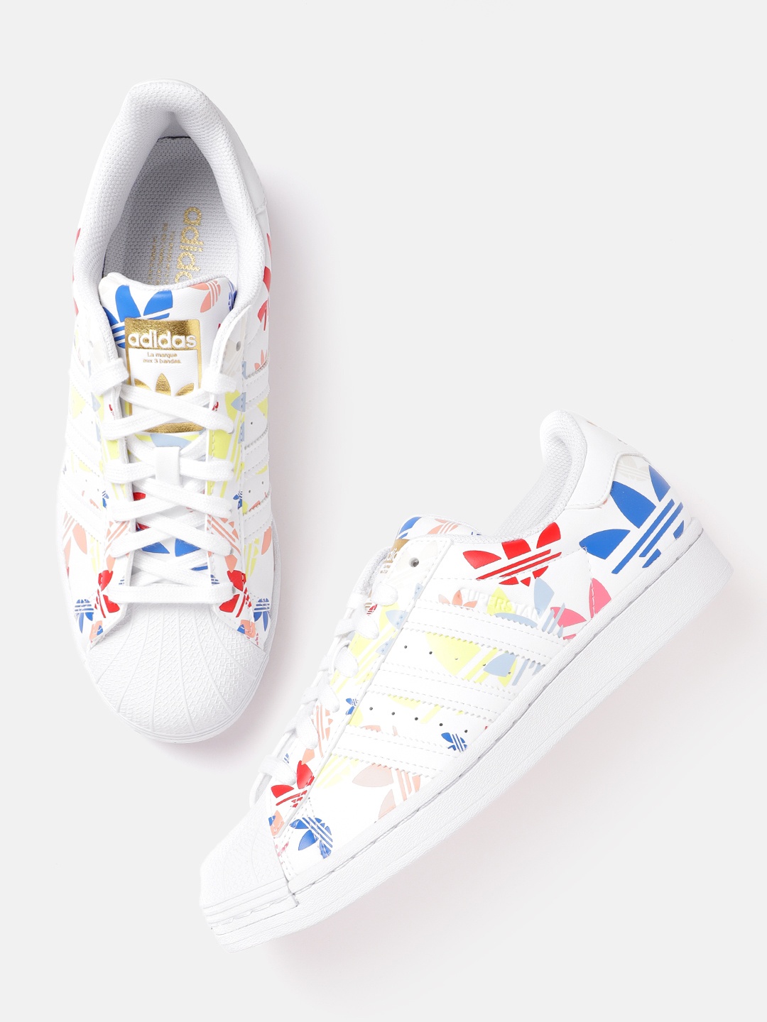 

ADIDAS Originals Men White & Blue Superstar Brand Logo Print Sneakers