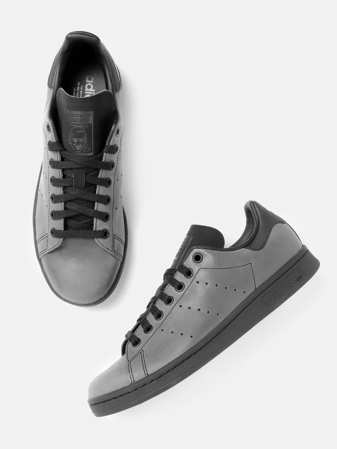 

ADIDAS Originals Men Charcoal Grey Perforated Detail Stan Smith Sneakers