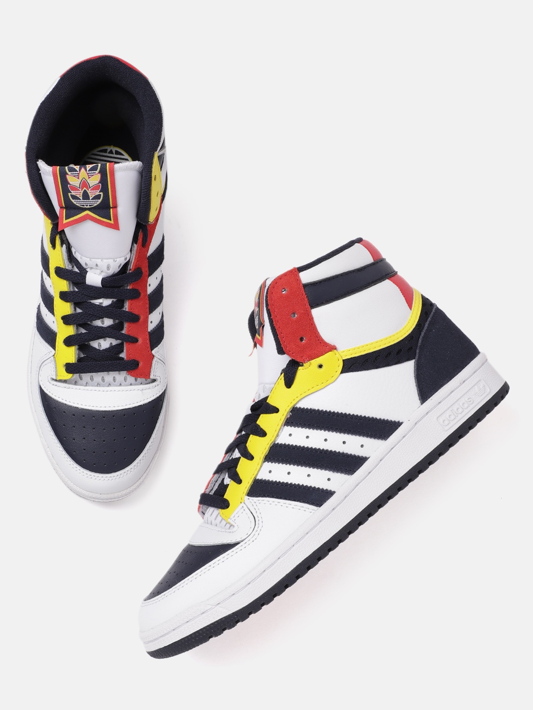 

ADIDAS Originals Men White & Navy Blue Colourblocked Mid-Top Leather Top Ten RB Sustainable Sneakers