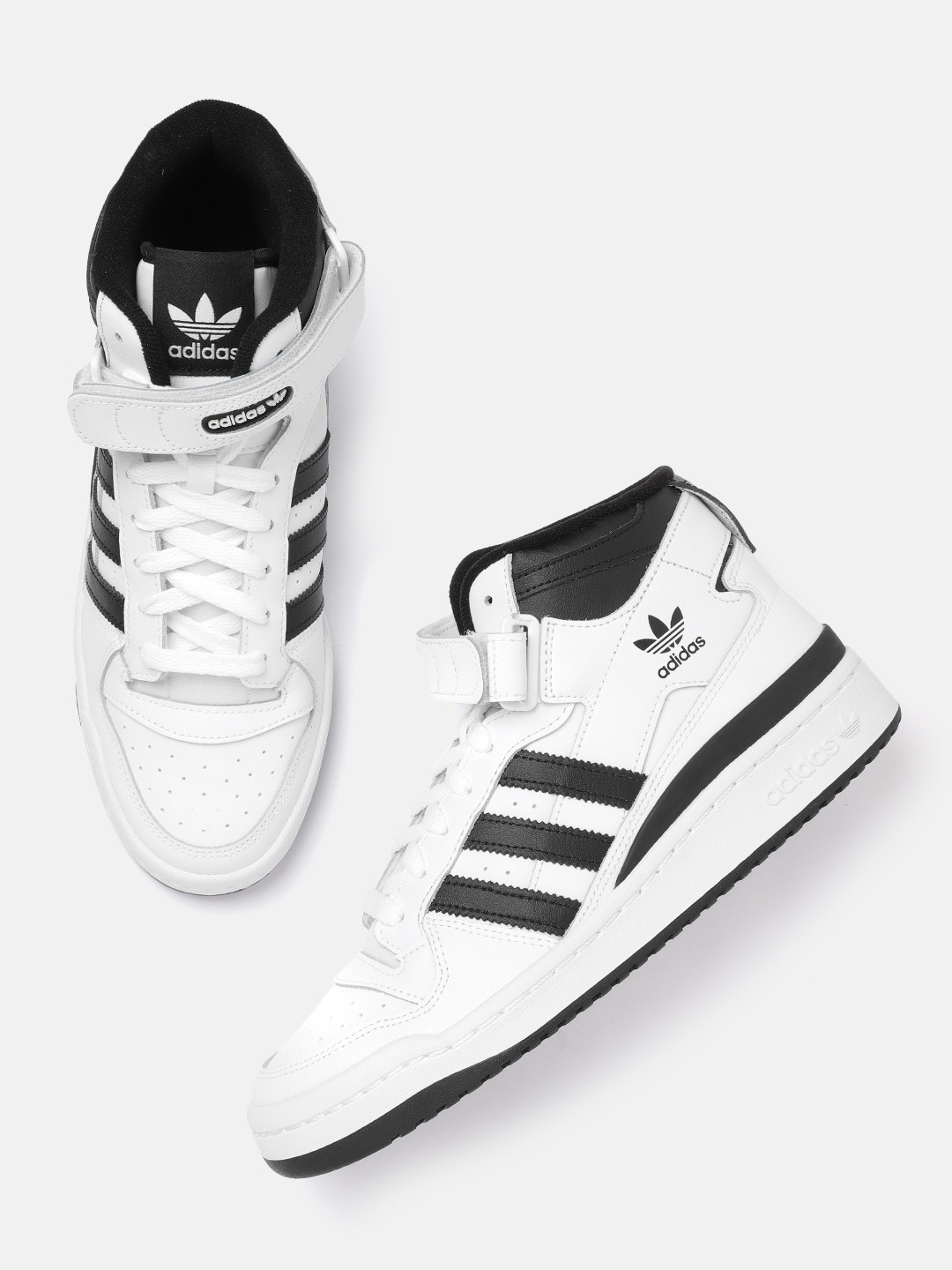 

ADIDAS Originals Men White & Black Leather Perforated Forum Mid RT Basics Sustainable Sneakers