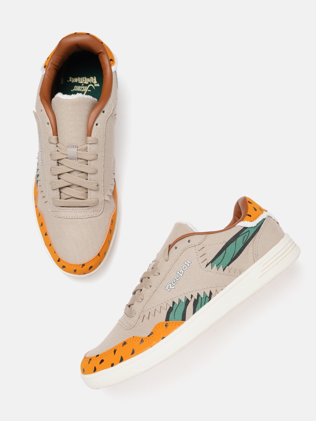 

Reebok Classic Unisex Beige & Green Printed Royal Techque T Sneakers