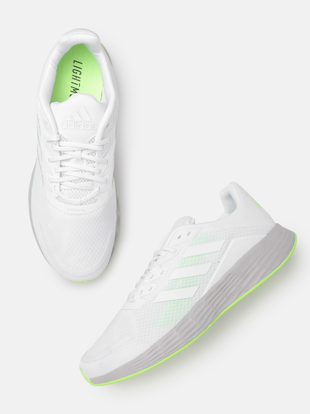 

ADIDAS Men White & Fluorescent Green Duramo Sl Sustainable Running Shoes