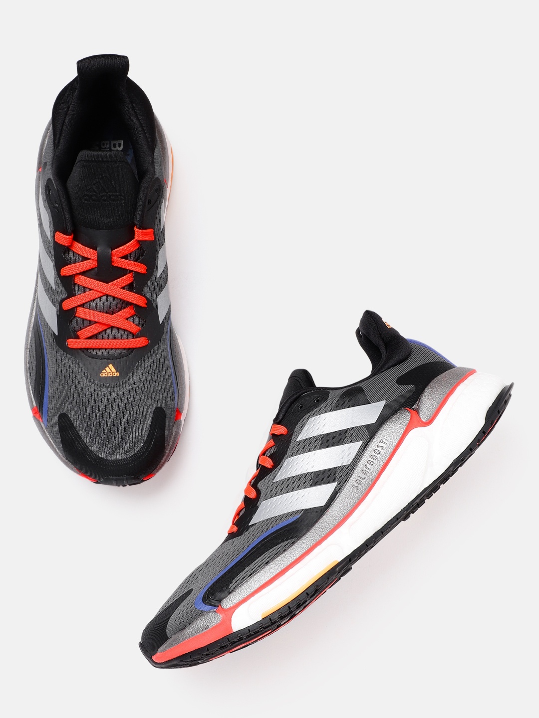 

ADIDAS Men Grey & Red Woven Design Solar Boost 3 Sustainable Running Shoes