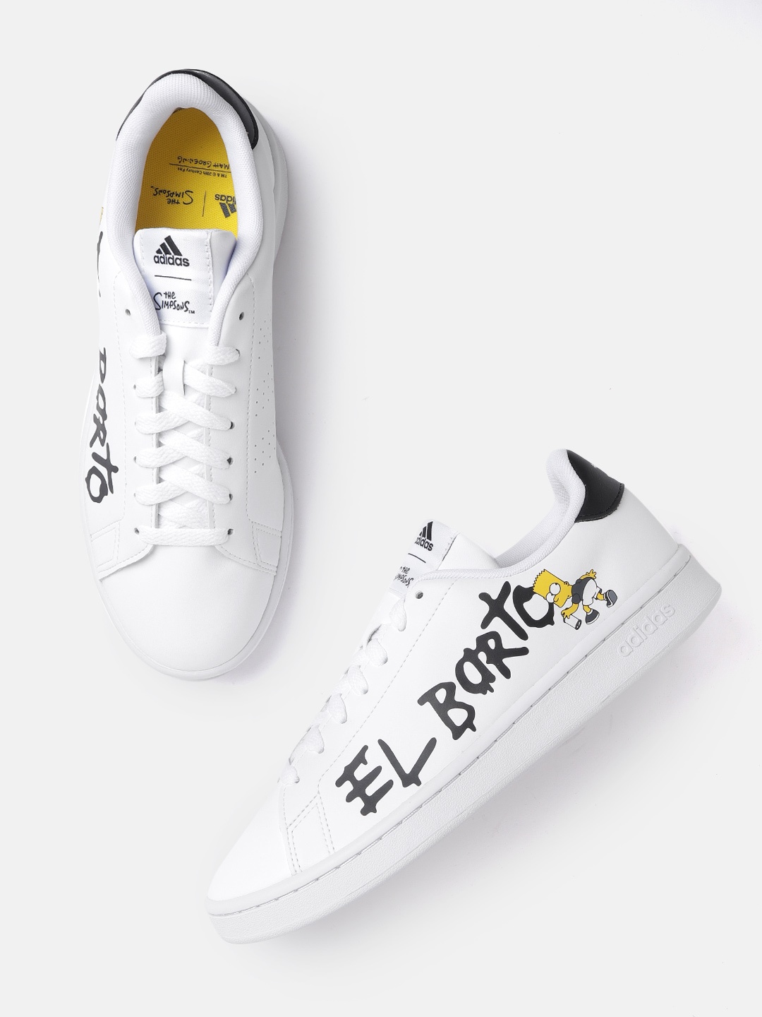 

ADIDAS Men White & Black The Simpsons Print Advantage Sustainable Sneakers with Perforation Detail