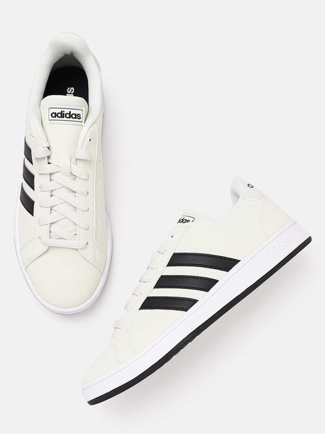 

ADIDAS Men Off White Perforated Detail Grand Court Base Sneakers