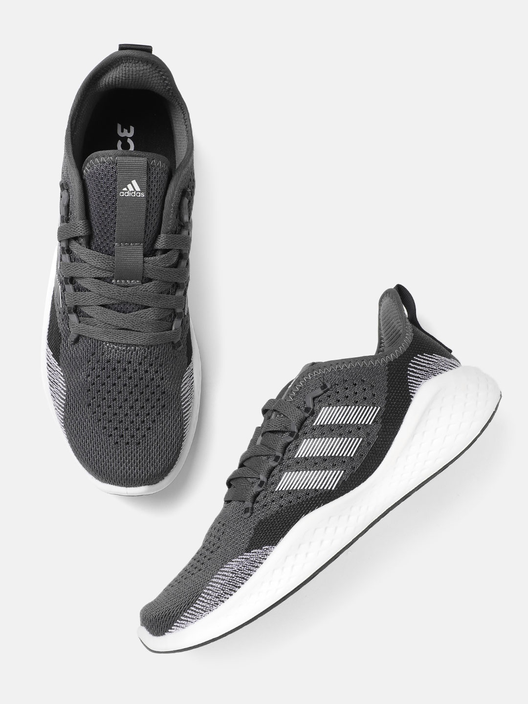 

ADIDAS Men Charcoal Grey & White Woven Design FLUIDFLOW 2.0 Sustainable Training Shoes