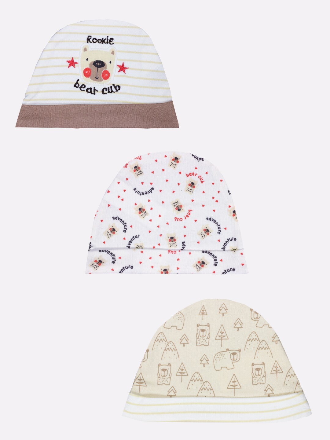 

BABY GO Boys Pack of 3 Printed Beanies, White