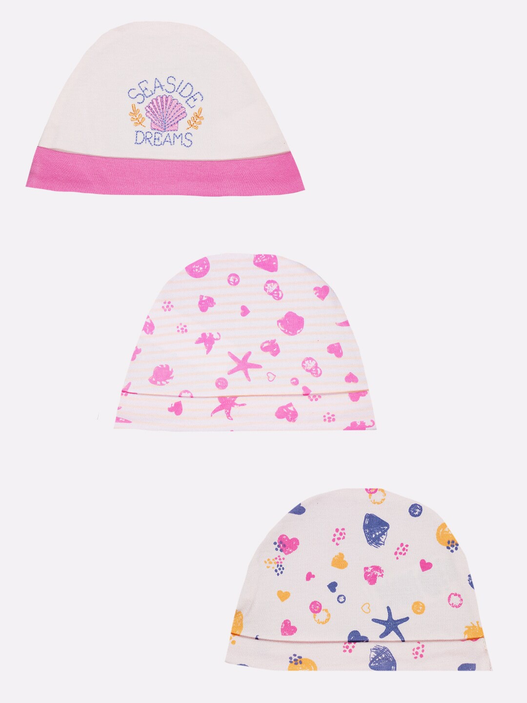 

BABY GO Infant Girls Multi Coloured Caps - Pack of 3, White