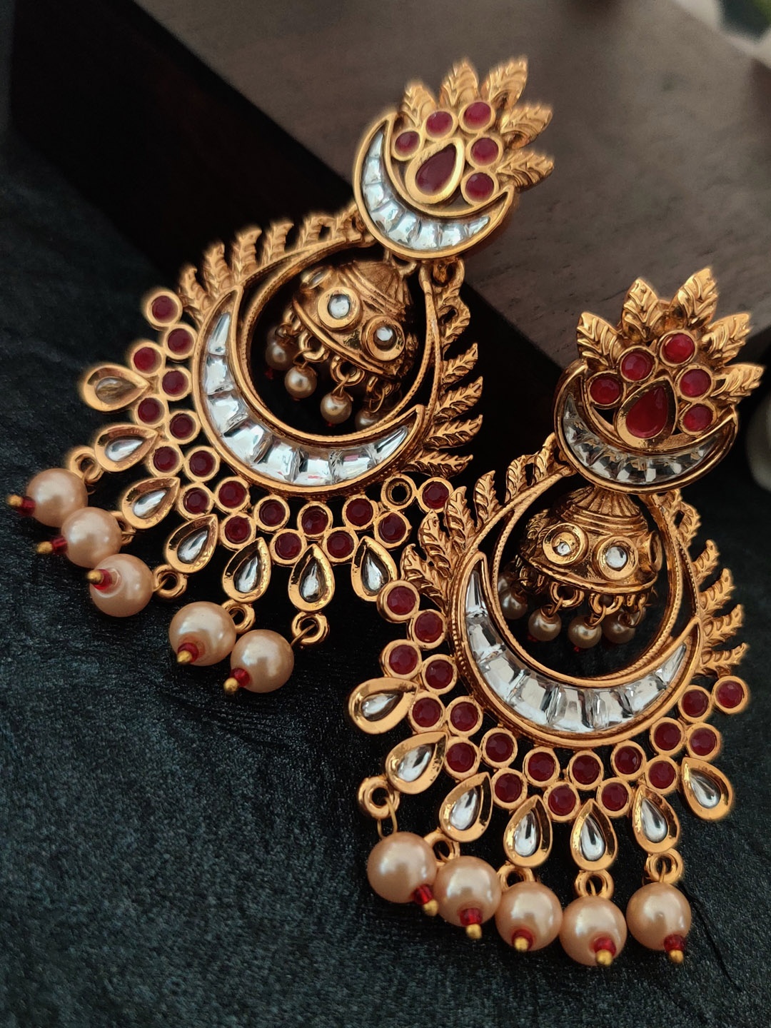 

Binnis Wardrobe Women Gold-Toned Gold Plated Contemporary Kundan Dangler Drop Earrings