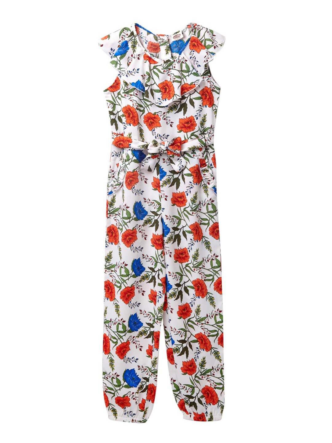 

Cub McPaws Girls White & Multicoloured Printed Basic Jumpsuit