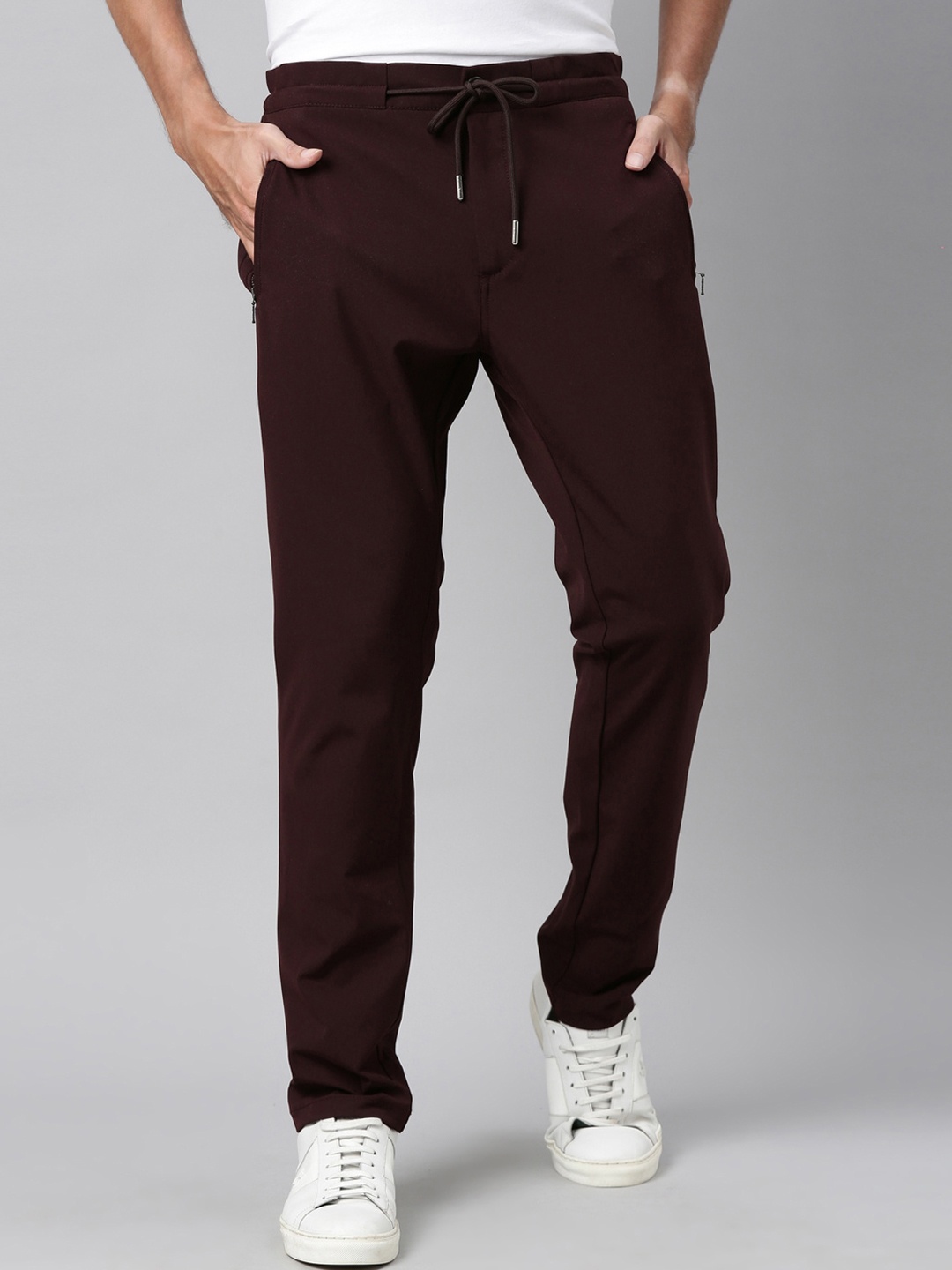 

RARE RABBIT Men Move Mid-Rise Slim Fit Trouser, Maroon