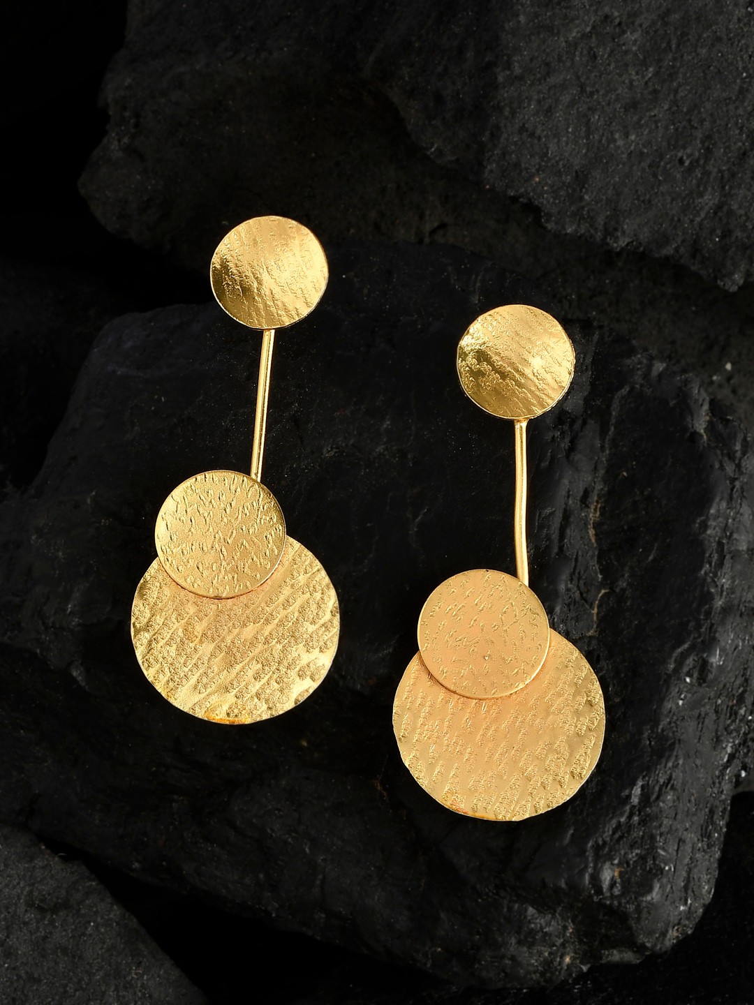 

Silvermerc Designs Women Gold-Toned Gold-Plated Triple Disc Circular Long Earring