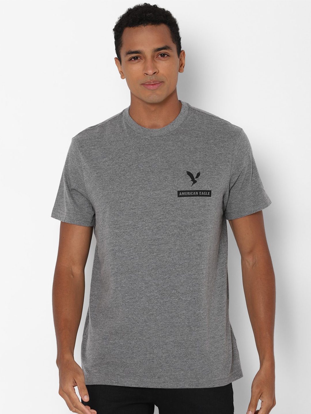 

AMERICAN EAGLE OUTFITTERS Men Grey & Black Brand Logo Printed T-shirt