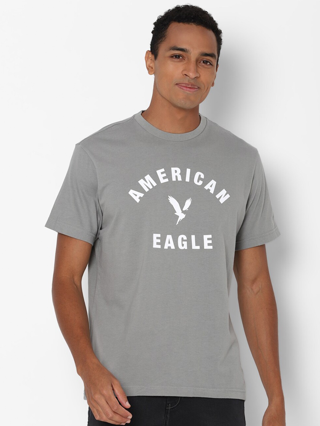 

AMERICAN EAGLE OUTFITTERS Men Grey Typography Printed Casual Pure Cotton T-shirt