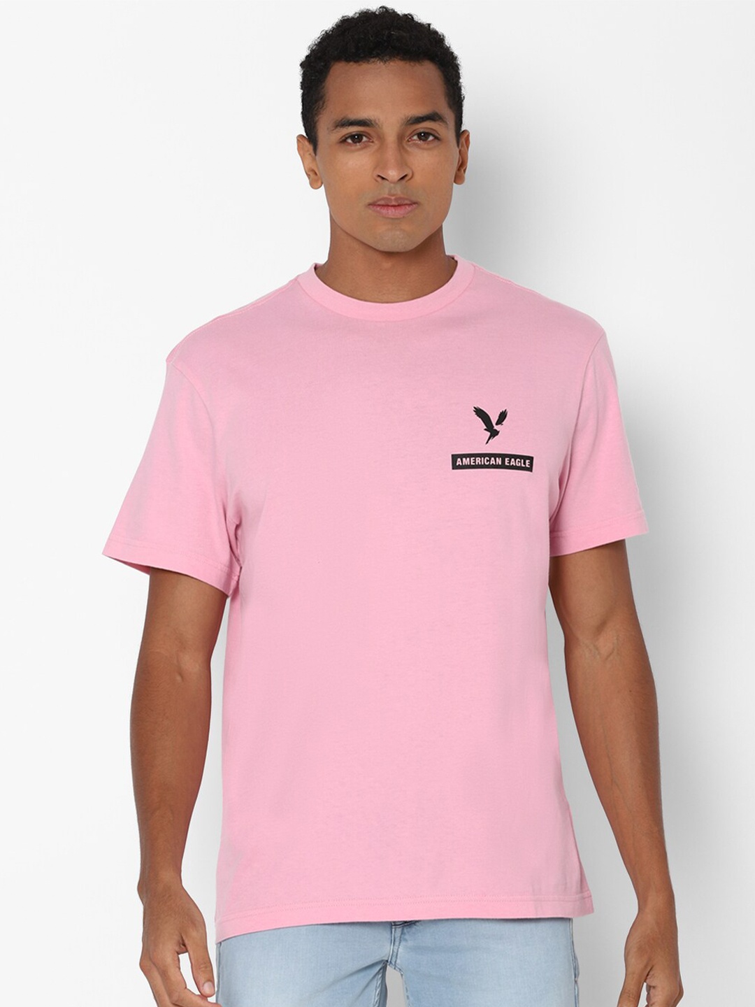 

AMERICAN EAGLE OUTFITTERS Men Pink & Black Typography T-shirt