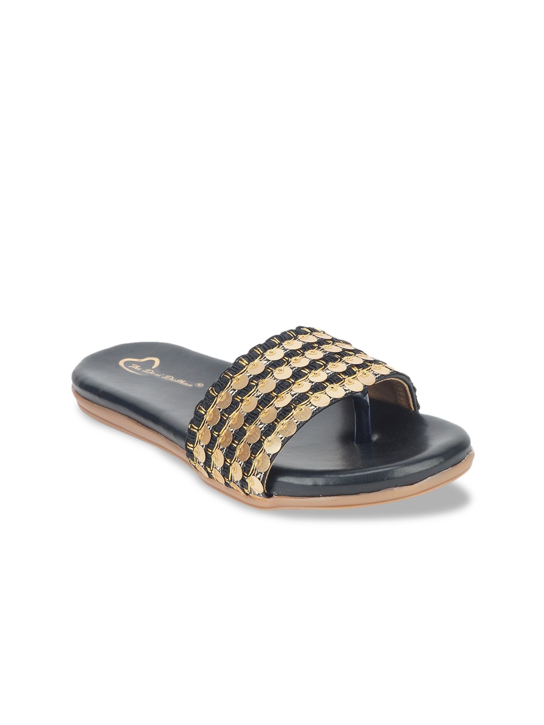 

The Desi Dulhan Women Black Embellished Open Toe Flats
