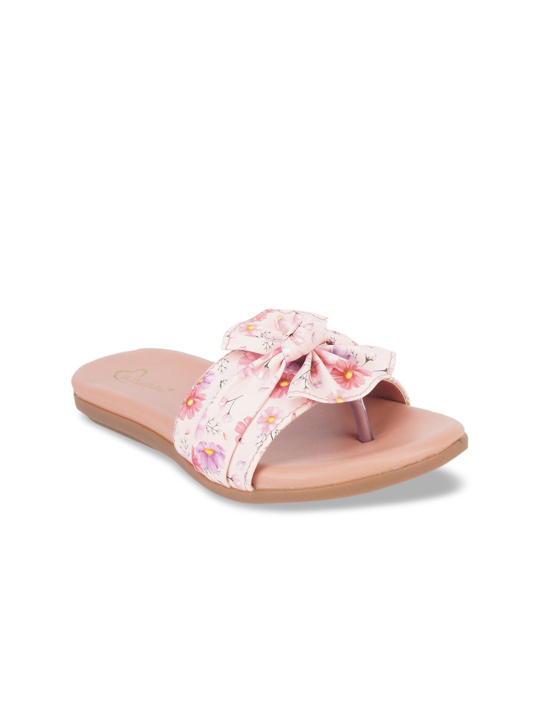 

The Desi Dulhan Women Pink Printed Open Toe Flats with Bows