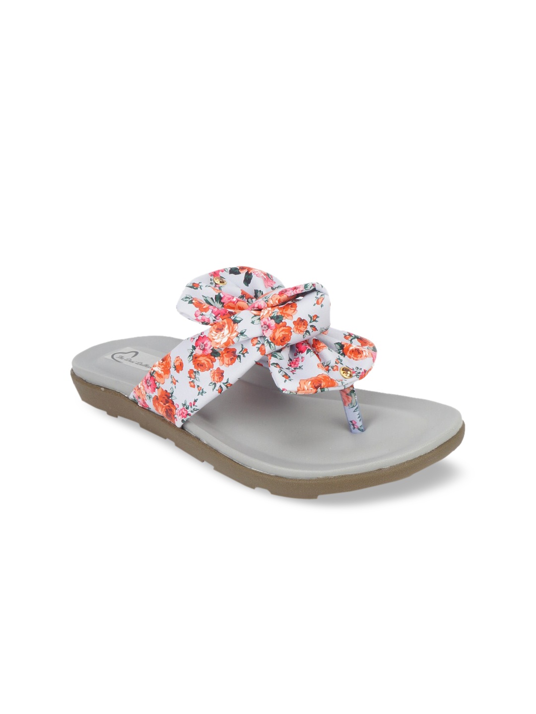 

The Desi Dulhan Women Grey Floral Printed Open Toe Flats with Bows