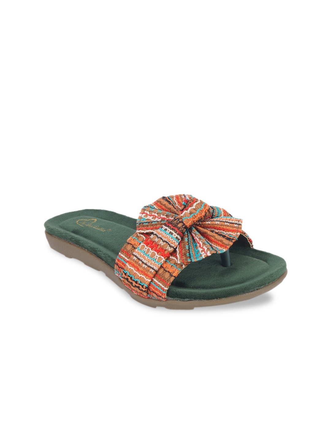 

The Desi Dulhan Women Green Printed Open Toe Flats with Bows