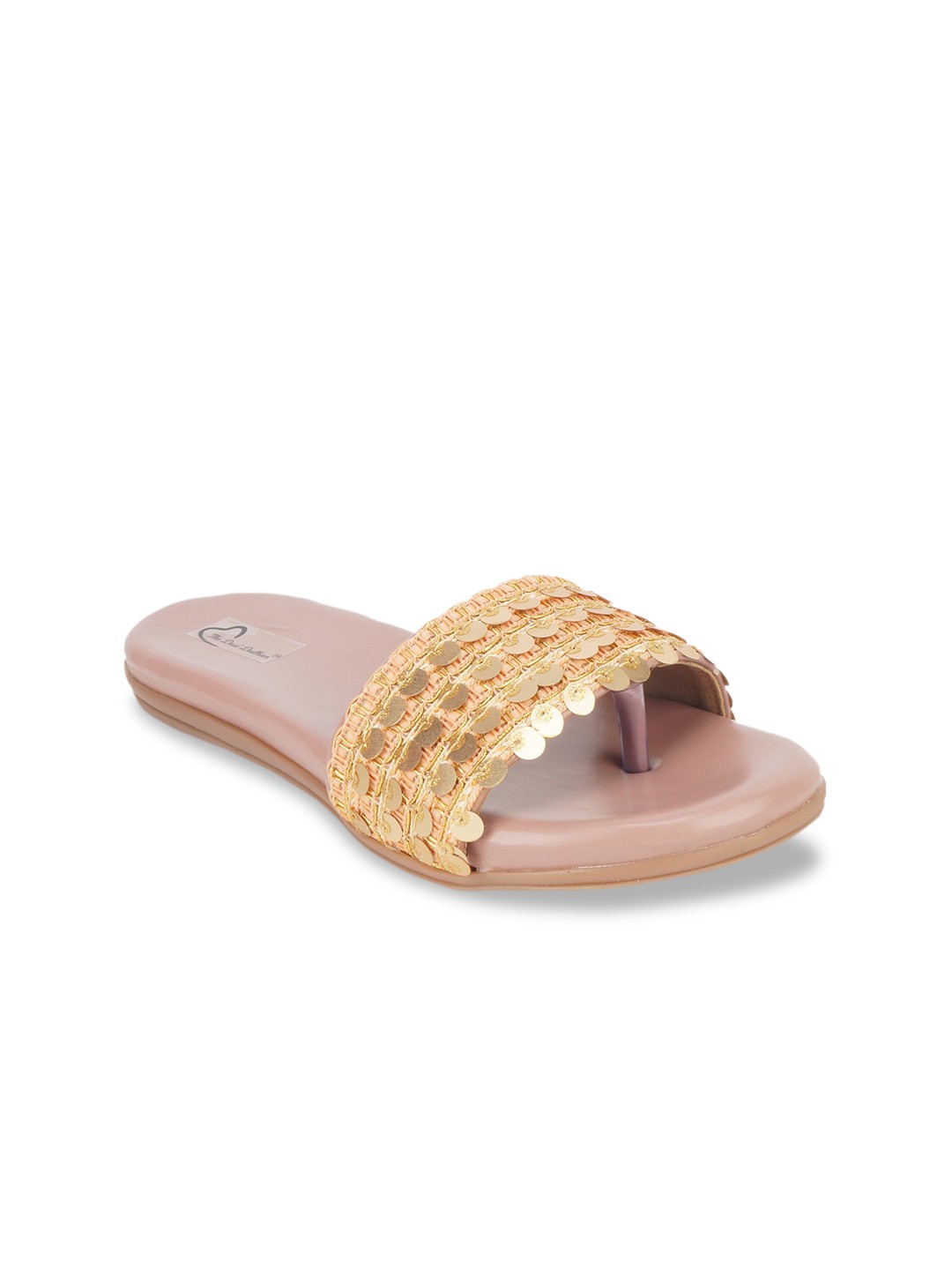 

The Desi Dulhan Women Pink & Gold-Toned Embellished Open Toe Flats