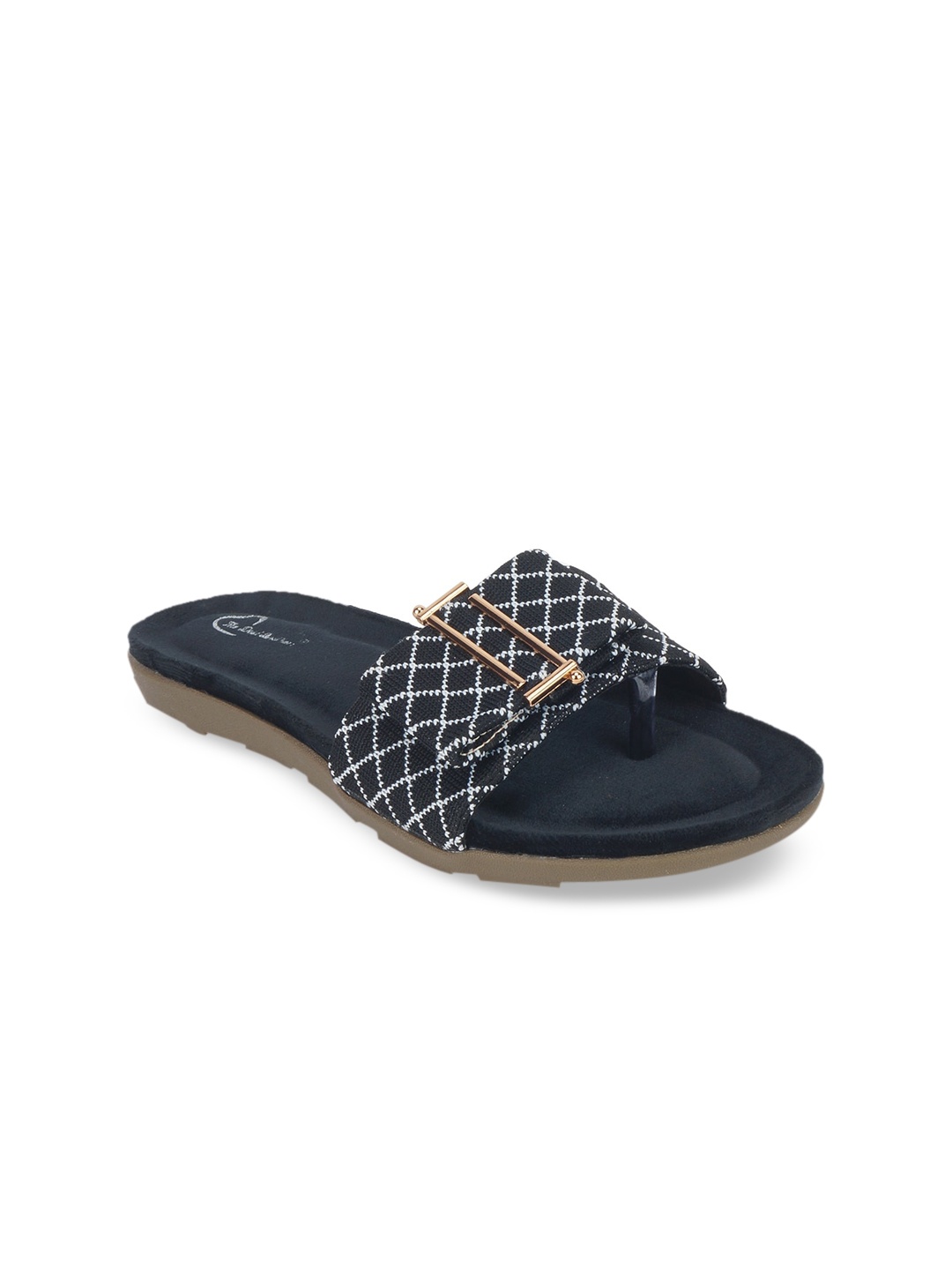 

The Desi Dulhan Women Black Printed Open Toe Flats with Bows
