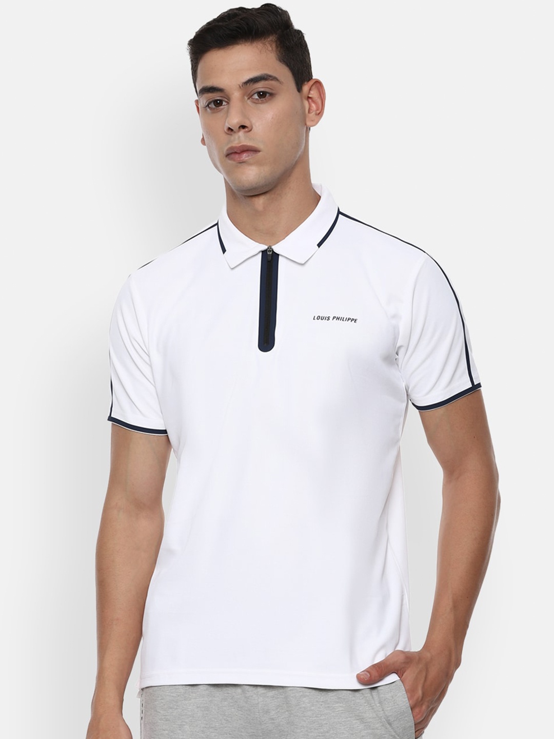 

Louis Philippe ATHPLAY Men White & Black Polo Collar T-shirt