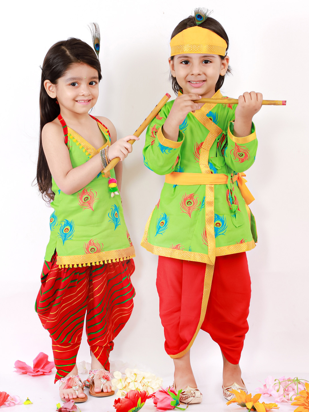 

KID1 Girls Lime Green & Red Printed Cotton Kurti with Dhoti Pants & Accessories
