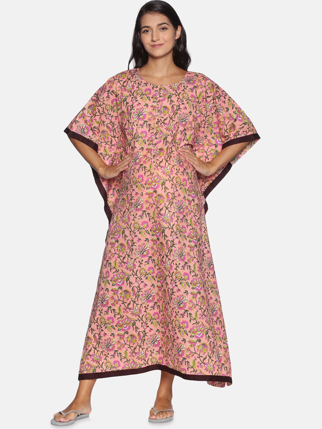 

The Mom Store Maternity Peach-Coloured Printed Maxi Nightdress
