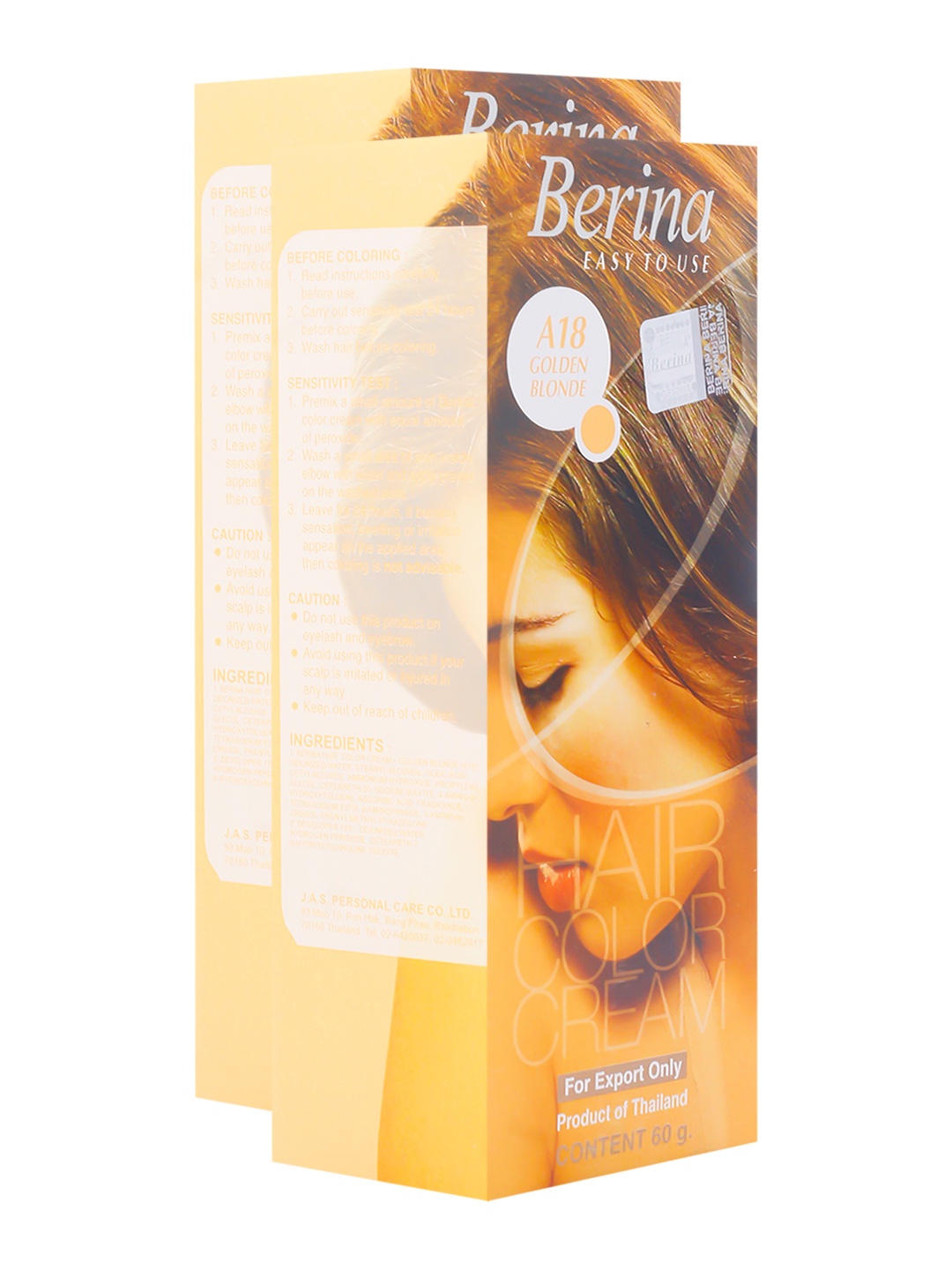 

Berina Pack of 2 A18 Golden Blonde Hair Color Cream - 60gm Each, Gold