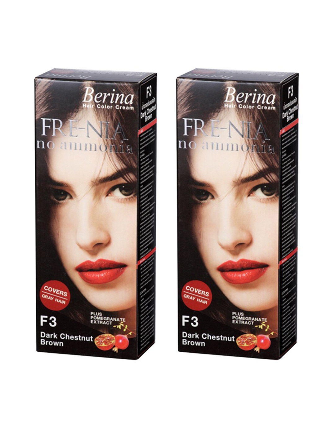 

Berina Pack Of 2 F3 Dark Chestnut Brown FRE-NIA Hair Color Cream - 60gm Each