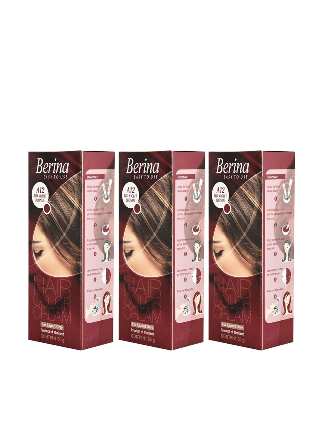 

Berina Pack of 3 Hair Color Cream A12 Red Violet Blonde