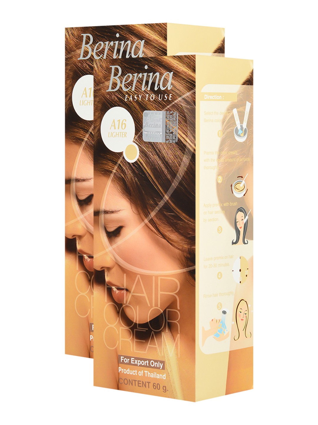 

Berina Pack of 2 Hair Color Cream A16 Lighter, Gold
